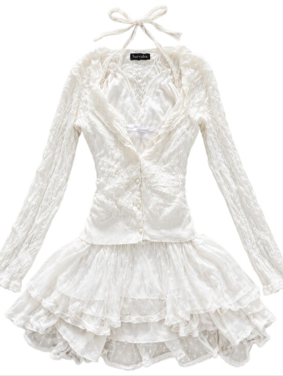 Topshop Dresses & Skirts - 2pc Japanese set ivory/cream bundle of dress and cardigan